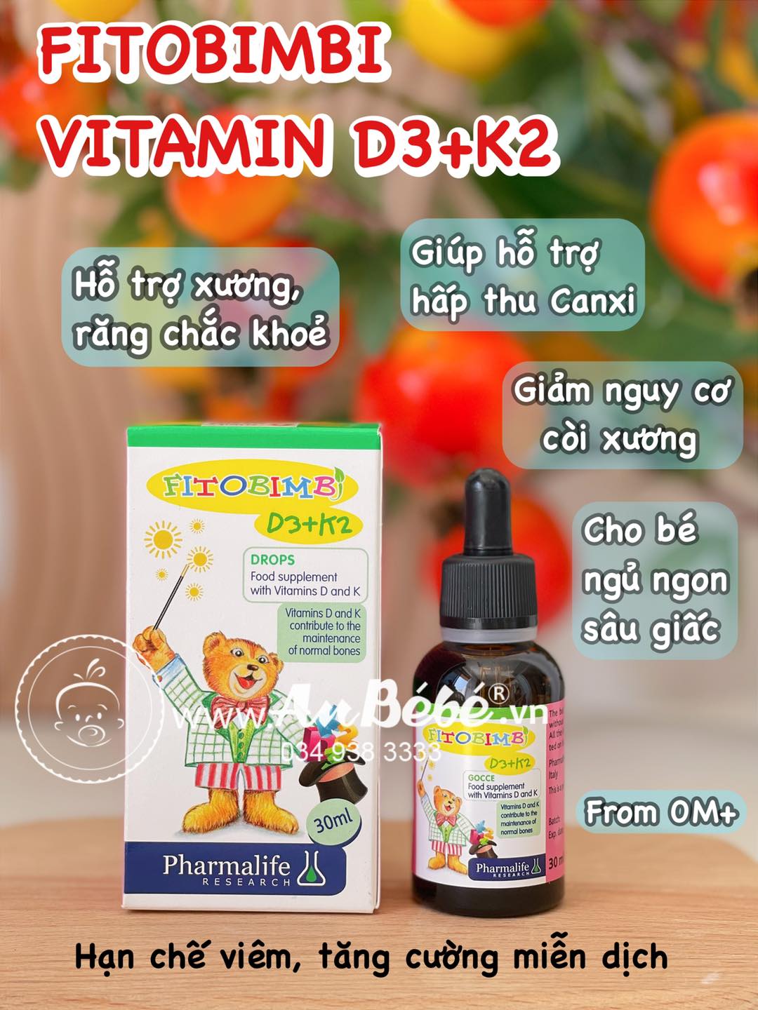 Vitamin D3+K2 Fitobimbi Dành cho trẻ từ sơ sinh đến trên 1 tuổi An BéBé